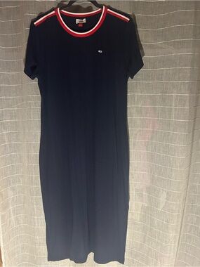 Tommy Hilfiger Navy Midi Tee Dress with Red & White Trim